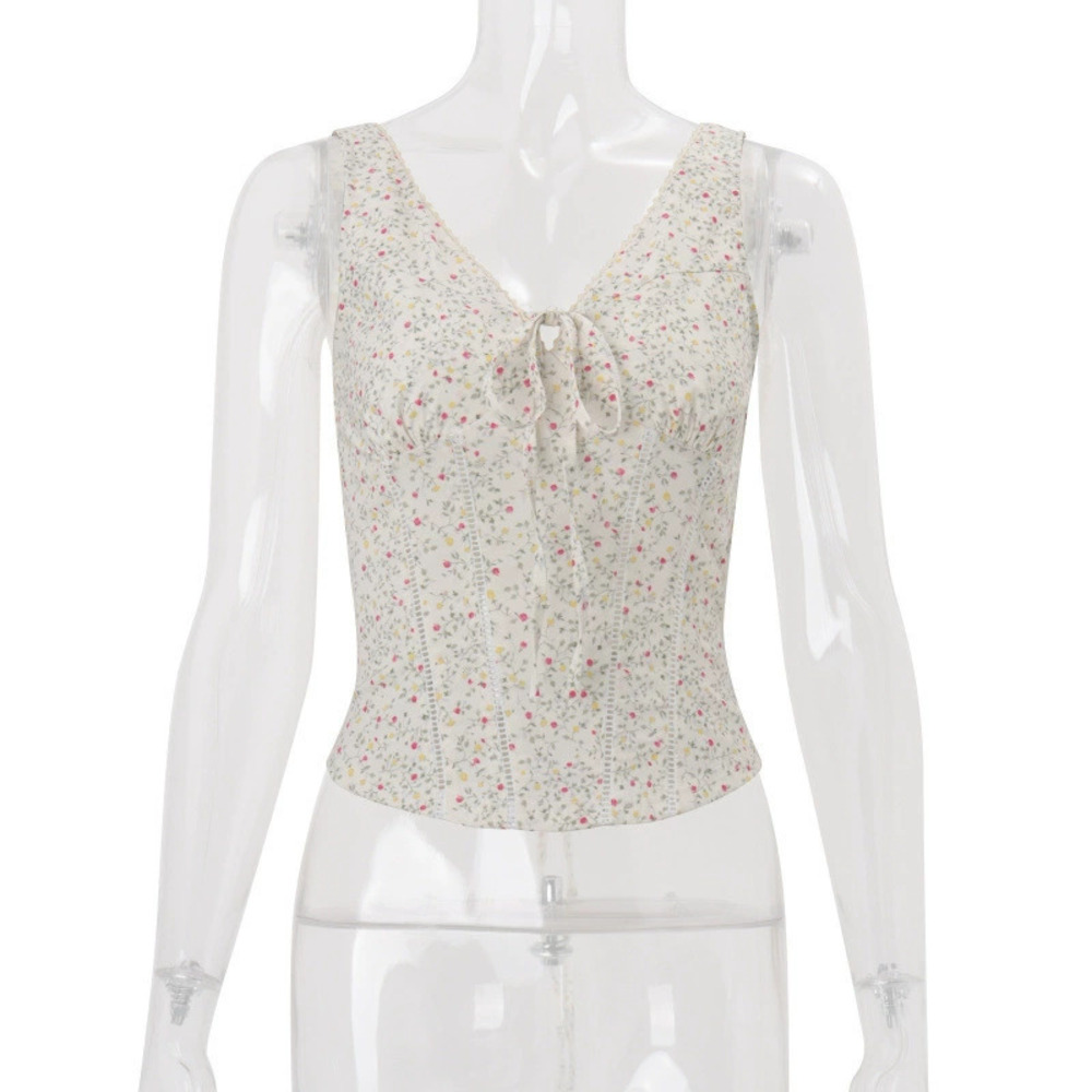 Zara Summer Slim Fit Deep V-Neck Floral Print Sleeveless Top - Picture 6 of 6